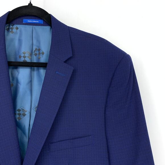 Vince Camuto Slim Blazer Jacket Mens Size 44L Single Button Blue Microcheck - Picture 3 of 8